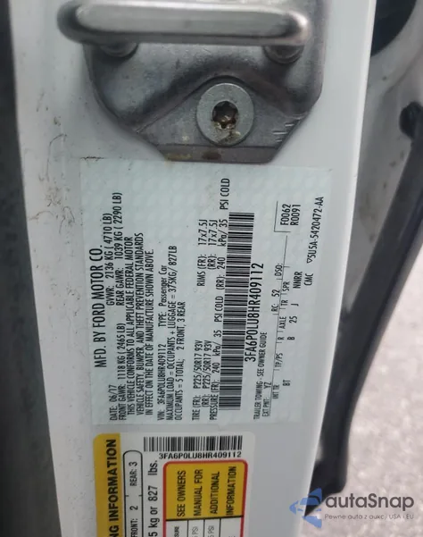 2017 Ford Fusion Se Hybrid from USA, damaged, VIN 3FA6P0LU8HR409112